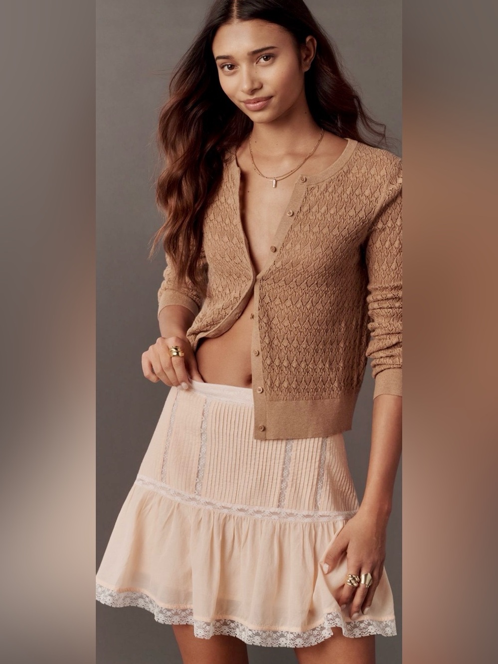 By Anthropologie Lace Frill Mini Skirt